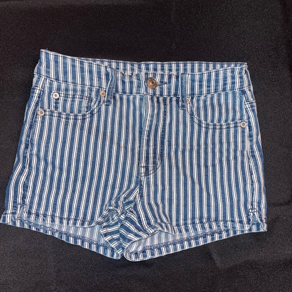 American Eagle Outfitters Blue and White Striped Jean Shorts